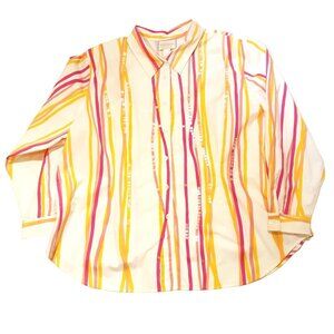 Capistrano Jeans Shirt Blouse  Women 3X Stripes Pink/Orange Sequins NWT